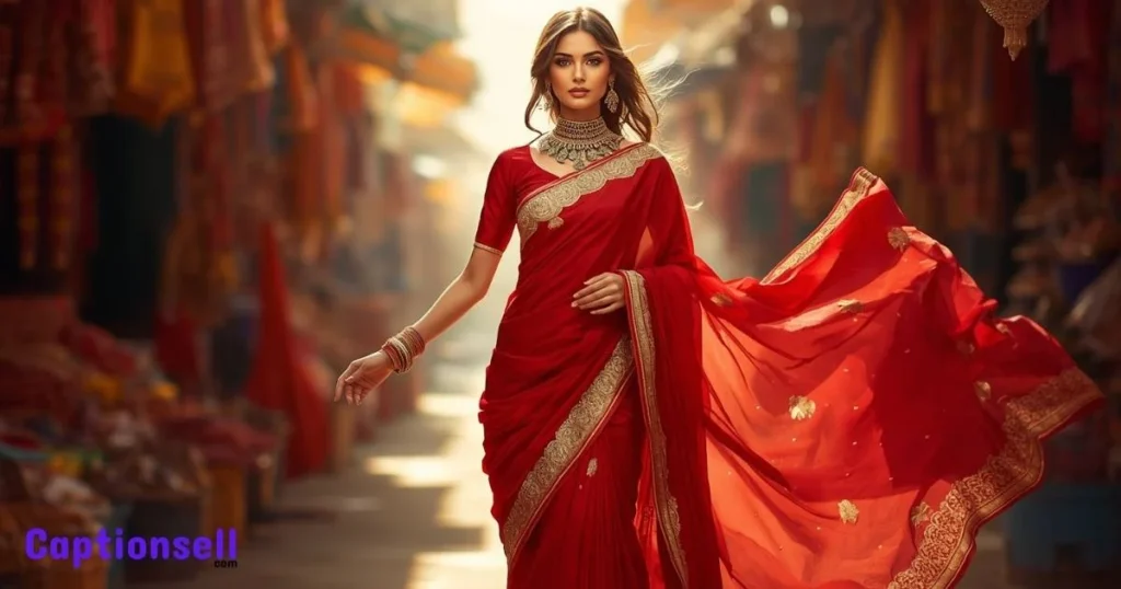 Red Saree Suit And Lehenga Captions